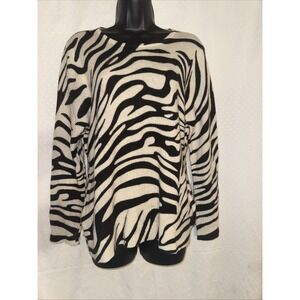 Charter Club 100% Cashmere‎ Luxury Size L Crew Neck Sweater Zebra Print